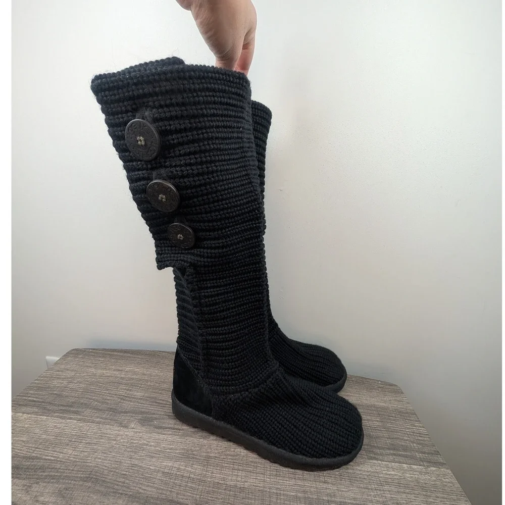 UGG Australia Women's‎ Black Knit Button Tall Boots Size 7